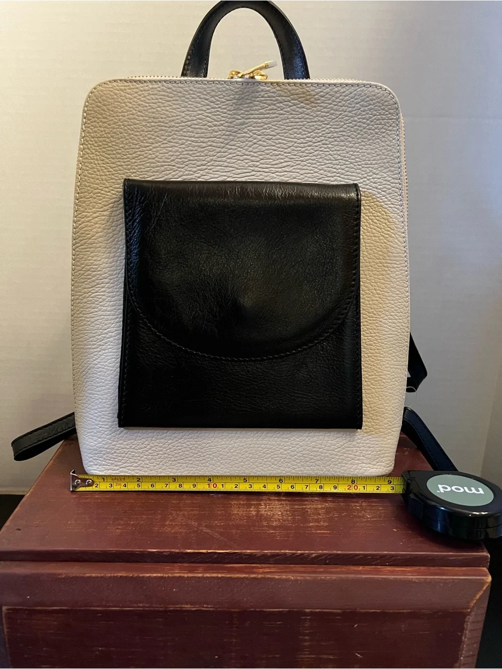 Two-Tone Black and Cream Leather Women's Backpack